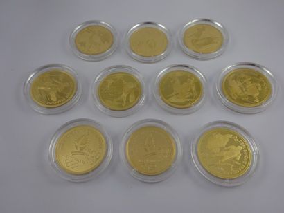 France Ensemble de 10 pièces en or des Jeux olympiques d'Albertville, 500 francs....