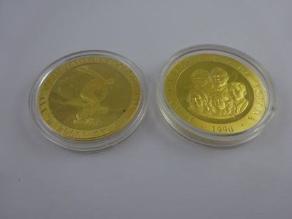 Espagne Ensemble de deux pièces en or de 80 000 pesetas. 

Poids total : 53,8 g....