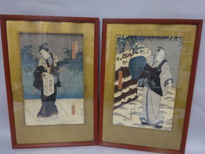 null Paire d'estampes japonaises. 

XXe siècle. 

34,5 x 22 cm.

Mouillures.