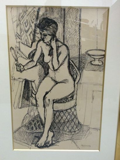 Maurice BRIANCHON (1899-1979) 

Femme au miroir. 

Dessin au feutre sur papier. 

Signé...
