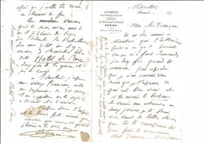 GARNIER (Charles). 

Lettre autographe, signée au peintre FRANÇAIS. Menton, S.d....