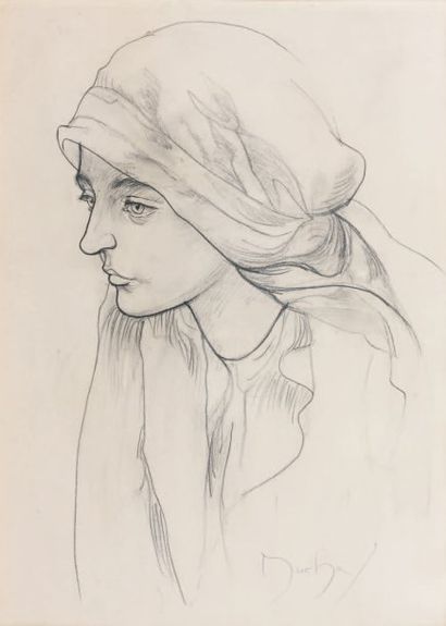 Alfons MUCHA (1860-1939) Etude de femme en buste. Mine de plomb, signée en bas à...