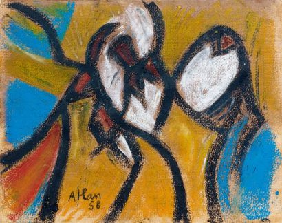 Jean-Michel ATLAN (1913-1960) Composition, 1958. Pastel, signé et daté en bas à gauche....