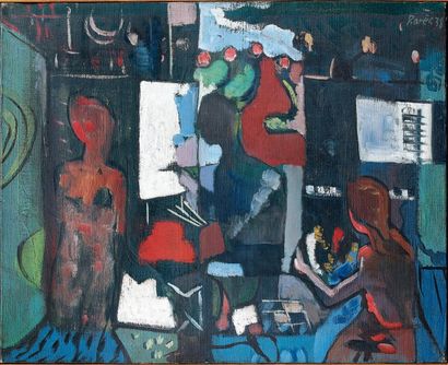 Francisco BORES (1898-1972) Peintre au travail, 1938. Huile sur toile, signée en...