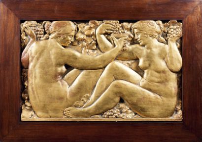 Richard GUINO (1890-1973), d'après "L'Automne". Bas-relief, épreuve en stuc doré...