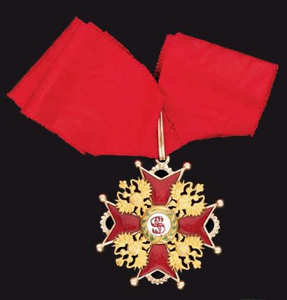 RUSSIE Ordre de Saint-Stanislas. Croix de 3ème Classe en or de deux couleurs de 14...