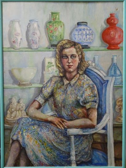 Nikolaj Pavlovic RJABUSINSKIJ (1877-1951) 

Portrait de jeune femme dans un intérieur...