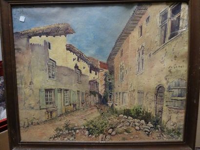 Fernand COMBES (1856-?) 
Village de Pérouges dans l'Ain.
Suite de neuf aquarelles...