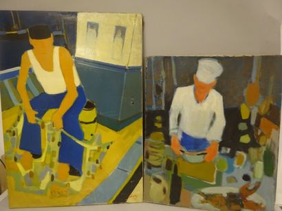 Claude Aliotti (1925-1989) 

Le cuisinier et Marin sur son bateau.

Deux huiles sur...