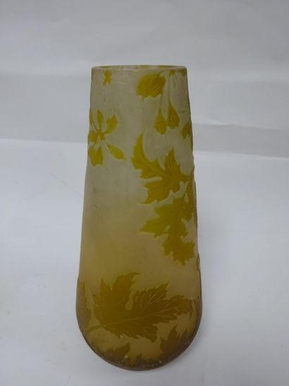 ÉTABLISSEMENTS GALLÉ 


Vase fuselé, à fond plat.


Epreuve en verre doublé brun-jaune...