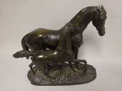 D'après Pierre-Jules MÊNE (1810-1879) 


Jument et son poulain. 


Epreuve en bronze...