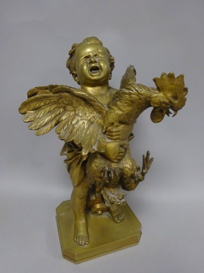 Andrea CECIONI (1836-1886) 


L'enfant au coq.


Epreuve en bronze doré. 


Signé...
