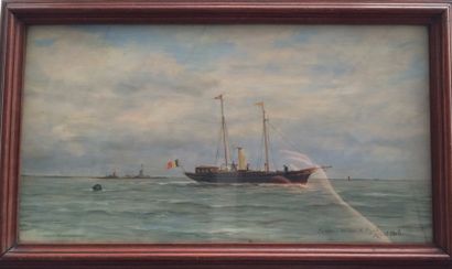 Robert Charles G. Mols (1848-1903) 


L'Express sur la mer du Nord.


Huile sur panneau.


Signé,...