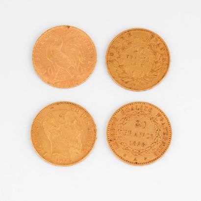 null Quatre pièces de 20 francs or. 

France, Paris, 1854. Napoléon III profil à...