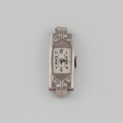 null Boîtier de montre rectangulaire en platine (950), la lunette ornée de petits...