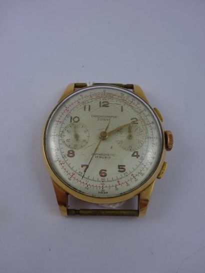 CHRONOGRAPHE SUISSE 

Boîtier de montre bracelet en or jaune (750). 

Cadran à fond...