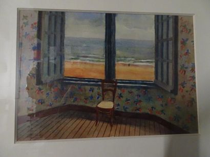 Marcel STOBBAERTS (1899-1979) 

Chaise devant une fenêtre ouverte vers la mer.

Aquarelle...
