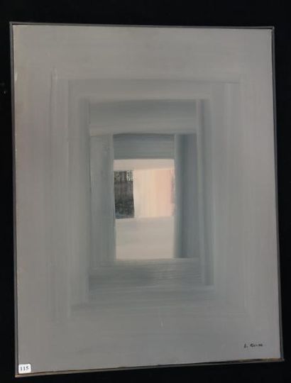André GENCE (1918) 

Perspective en gris et rose. 2000.

Huile sur toile.

Signée...