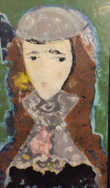 Manfredo BORSI (1900-1967) 

Portrait de femme aux cheveux roux.

Plaque en céramique...