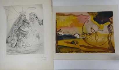 Salvador DALI (1904-1989) 

Sans titre.

Deux estampes dont une en couleur.

Signées...