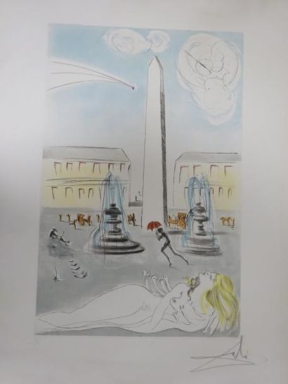 Salvador DALI (1904-1989) 

Place de la Concorde. 

Lithographie en couleur sur papier....