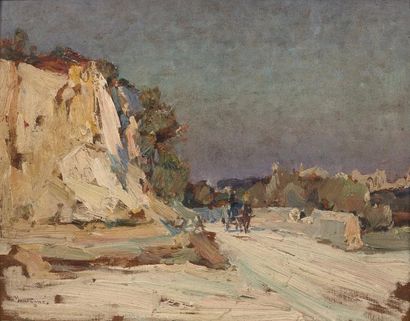 Louis Agricol MONTAGNE (1879-1960) 

Paysage à la charrette.

Huile sur panneau,...