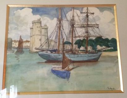 Gaston BALANDE (1880-1971) 

L’entrée du port de la Rochelle.

Aquarelle sur trait...