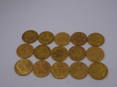 null Lot de 15 pièces de 20 francs en or

(1852A - 1860 Strasbourg - 1862A - 1866A...