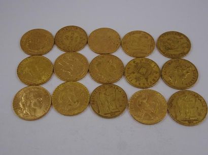 null Lot de 15 pièces de 20 francs en or.

(1861A - 1862A - 1863A - 1871A - 1875A...