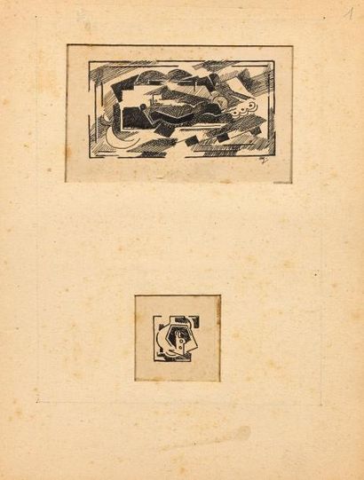 Albert GLEIZES (1881-1953) 
Carton avec deux dessins contrecollés:
- Poème XXXIX,...
