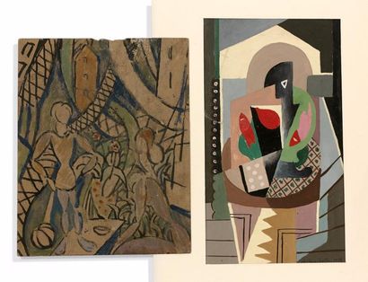 Alex-Charles CHARTIER (1894-1957) 
Composition cubiste, 1937.
Gouache sur papier.
Signée...