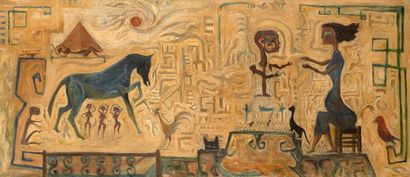 Hamed NADA (1924-1990) - Ecole égyptienne 
Composition pharaonique, 1988.
Huile sur...