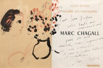Marc CHAGALL (1887-1985) 
Profil de femme et bouquet de fleurs, circa 1959-60.
Encre...
