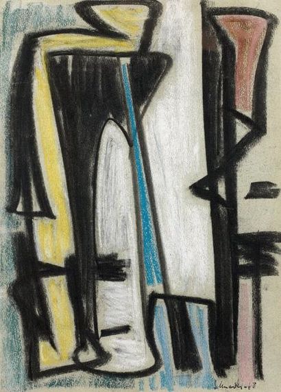 Gérard Ernest SCHNEIDER (1896-1986) 
Composition, 1948.
Fusain et pastel sur papier.
Signé...