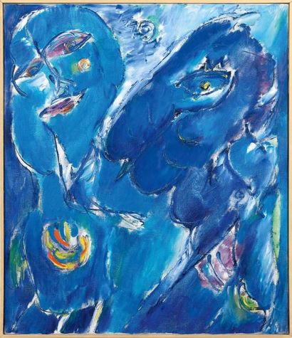 CARL-HENNING PEDERSEN (1913-2007) 
Blue horse, 1984.
Huile sur toile.
Signée, titrée,...