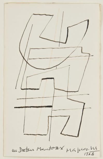 Alberto MAGNELLI (1888-1971) 
Composition, 1968.
Encre sur papier.
Dédicacée «au...