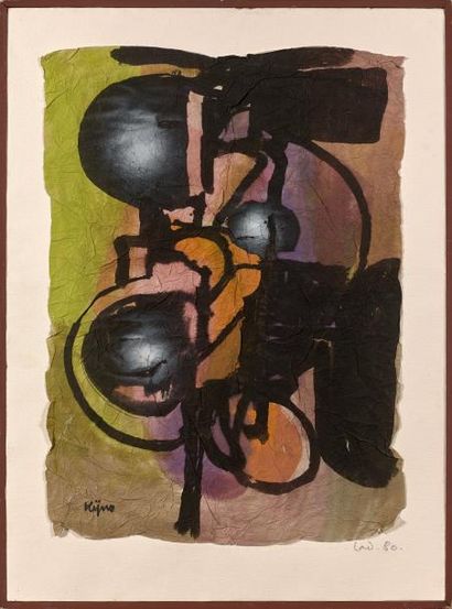 * Ladislas KIJNO (1921-2012) 
Composition, 1980.
Technique mixte et aérosol sur papier...