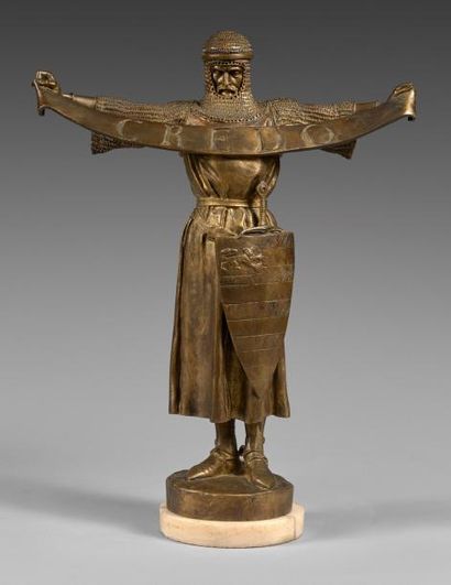 Emmanuel Fremiet (1824-1910) 
Credo.
Epreuve en bronze à patine dorée nuancée.
Signée...