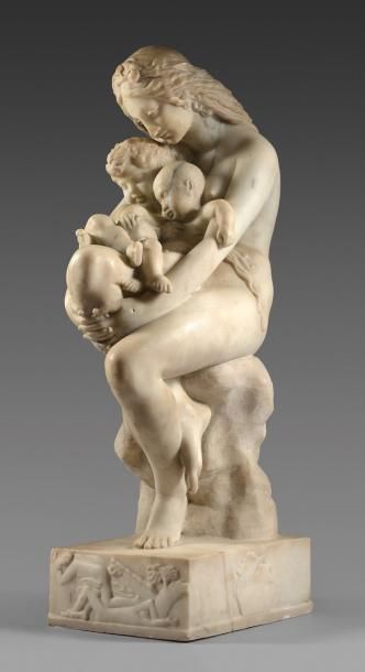 D'après Auguste Hyacinthe DEBAY (1804-1865) 
Le berceau primitif.
Sculpture en marbre...