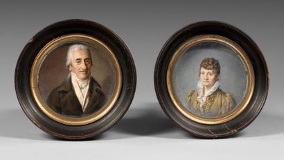 Antoine BERJON (1754-1843) 
Deux miniatures circulaires à l'aquarelle sur feuilles...
