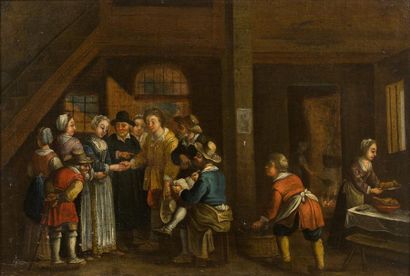 Suite de Jacques STELLA (1596-1657) 
La cérémonie de fiançailles.
Huile sur toile.
37,3...