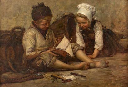 Victor Armand LAINÉ dit LEFEBVRE (1853-1925) Les enfants du pêcheur, 1905.
Huile...