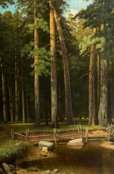 D'après Ivan CHICHKINE (1832-1898) 
Bosquet de pins.
Huile sur toile.
90 x 162 cm.
Restaurations.
Provenance:
Par...