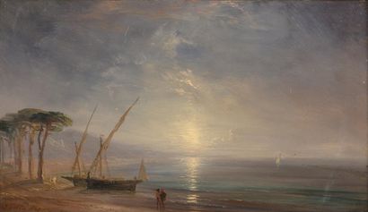 Théodore GUDIN (1802-1880) 
Pêcheurs regardant le coucher de soleil près de leurs...