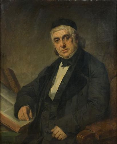 Constant MAYER (1832-1911) 
Portrait d'un juriste devant son bureau.
Huile sur toile.
Signée...