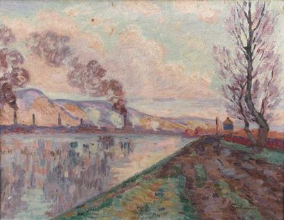 Armand GUILLAUMIN (1841-1927) 
La Seine en amont de Rouen.
Huile sur toile.
Signée...