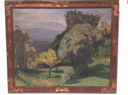 Jules-Léon FLANDRIN (1871-1947) 

Paysage avec fond montagneux.

Huile sur toile.

Signée...