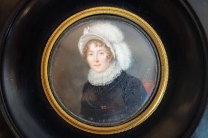 Pierre Louis BOUVIER (1765-1836) 

Portrait de femme au chapeau aux plumes blanches....