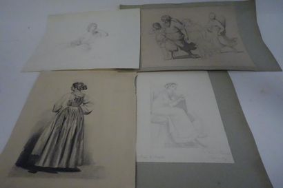 Victor François BIENNOURY (1823-1893). 

Quatre dessins au crayon sur papier :

-...