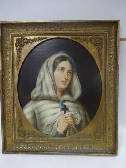 C. Stevens (Ecole belge du XIXème siècle) 

Portrait de jeune femme en prière. 

Huile...
